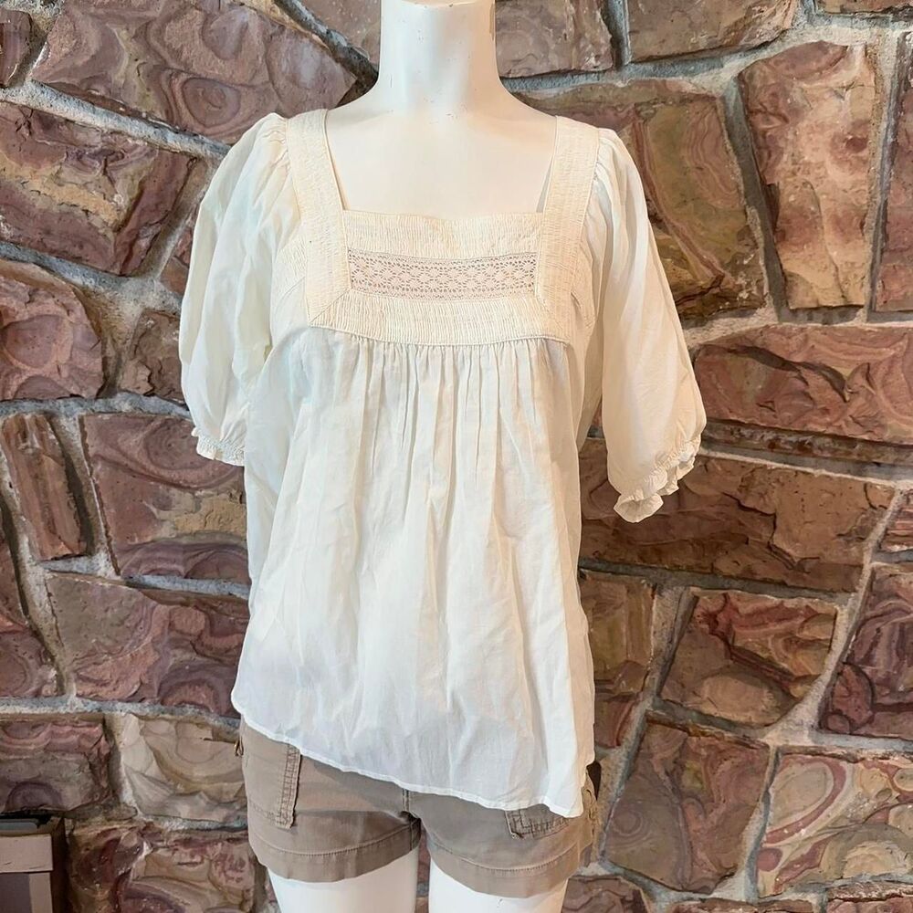 Sfera‎ NWT gauzy cotton coastal cottage core Women's White and Cream Blouse
